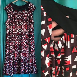 Jete Plus Size Red Brown Black Geometric Dress 2X